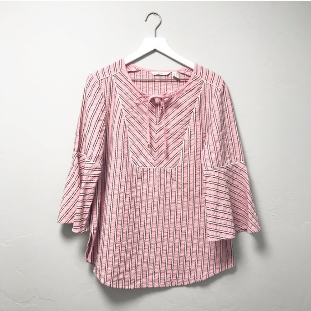 Isaac Mizrahi Live! Striped Split Neck Tunic Pink